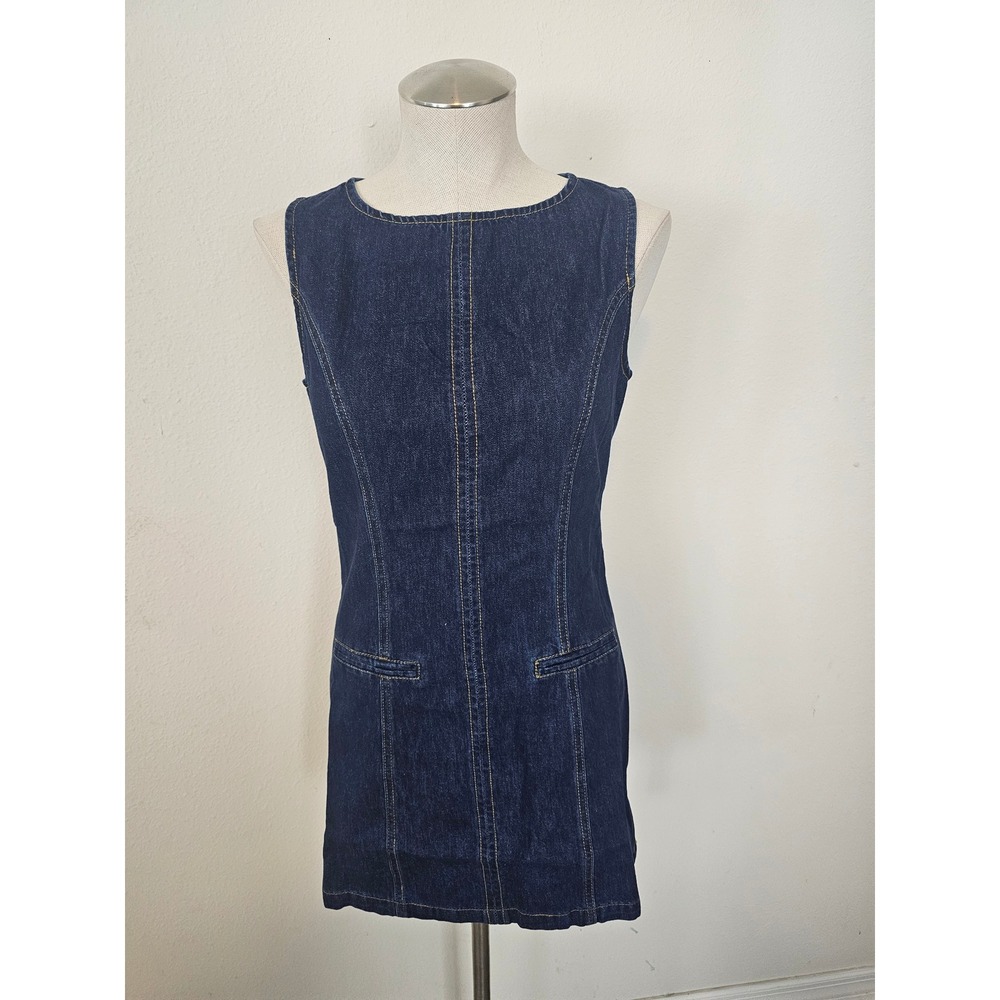 Commense Womens Denim Mini Dress Dark Wash Sleeveless Cotton OA241210081 Size S